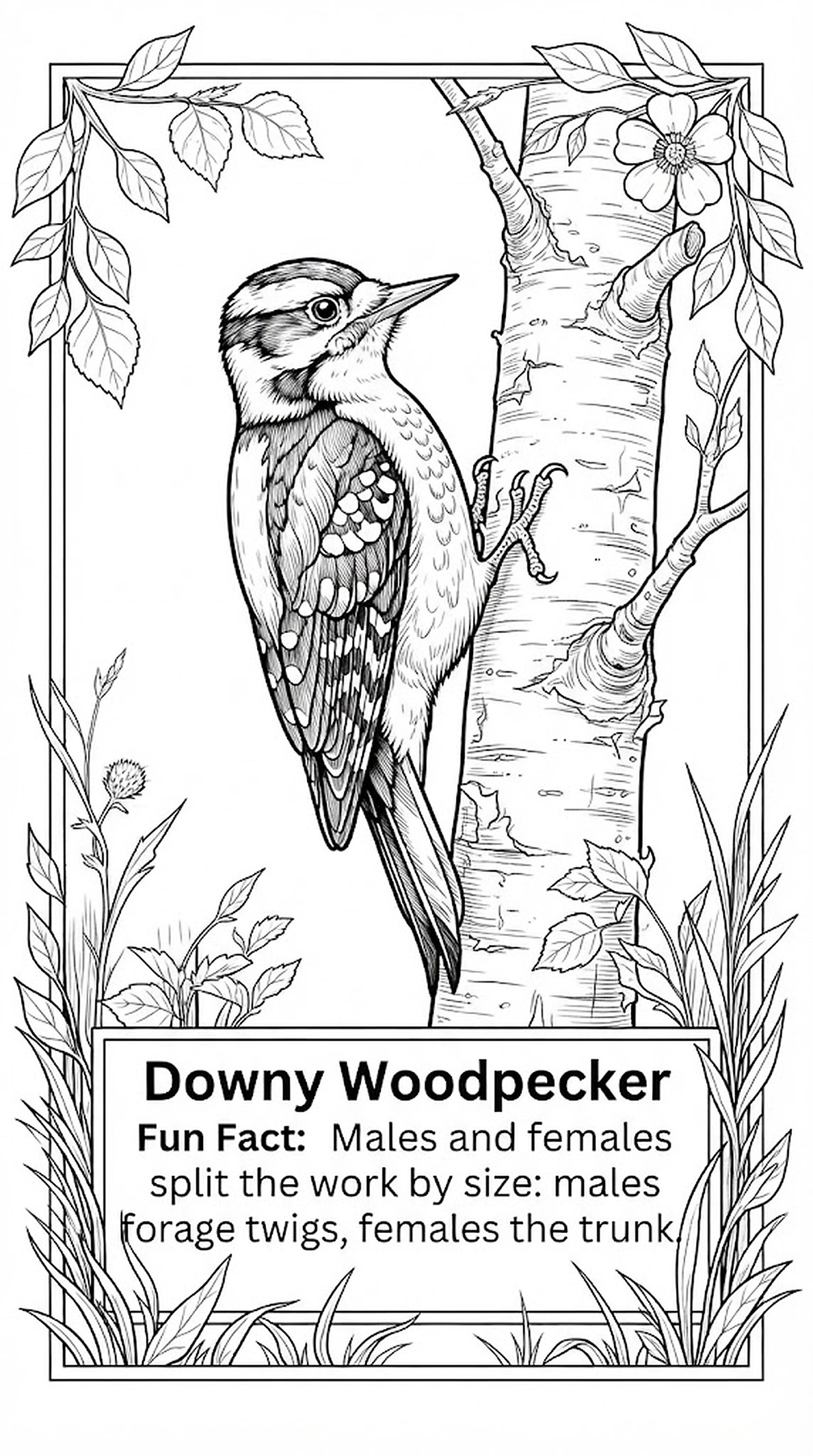 Downy Woodpecker coloring page