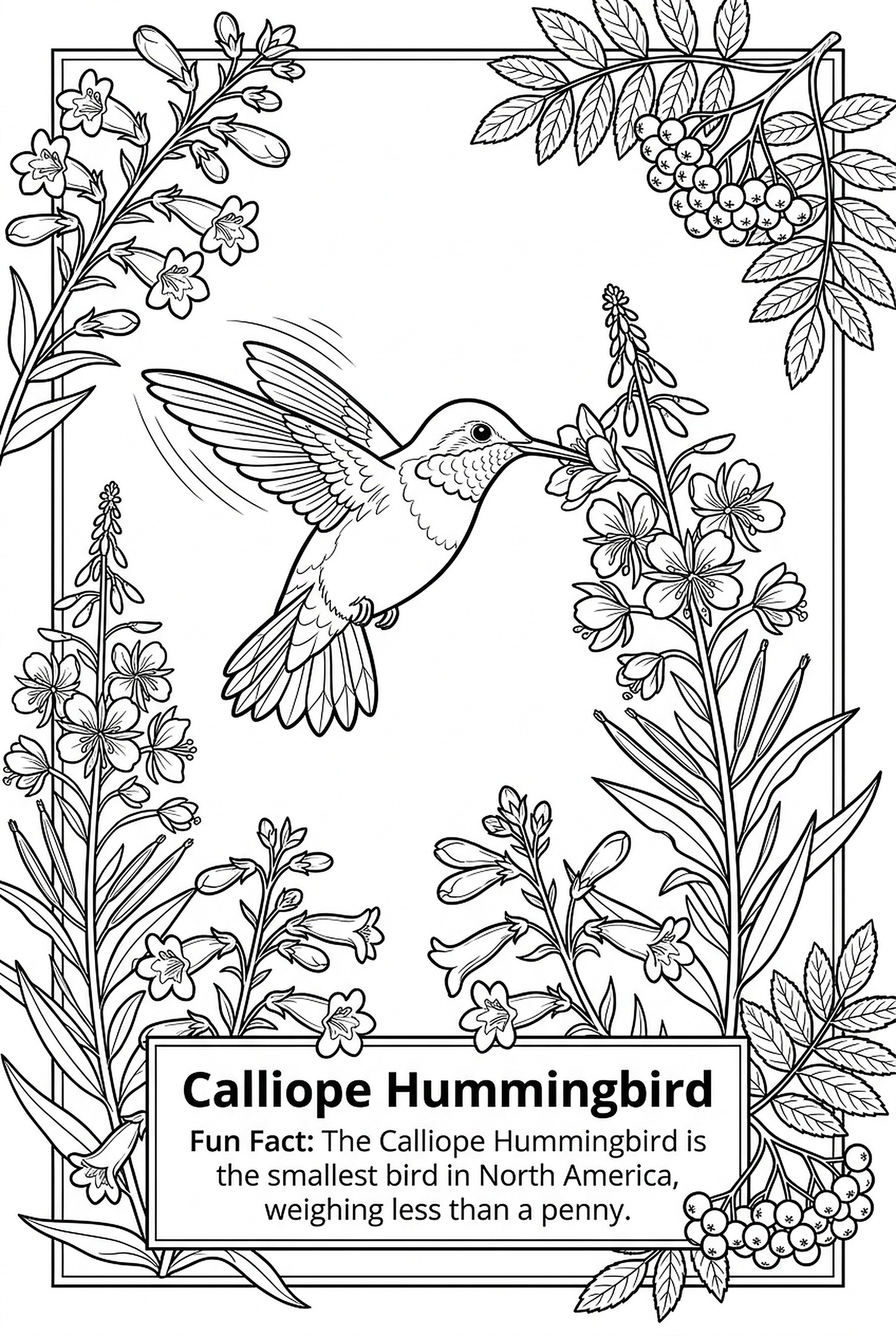 Calliope Hummingbird coloring page